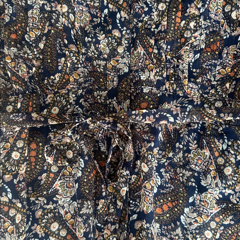 Natural Life Navy Brown Gold Paisley Button down waist tie maxi dress size s - Picture 3 of 6